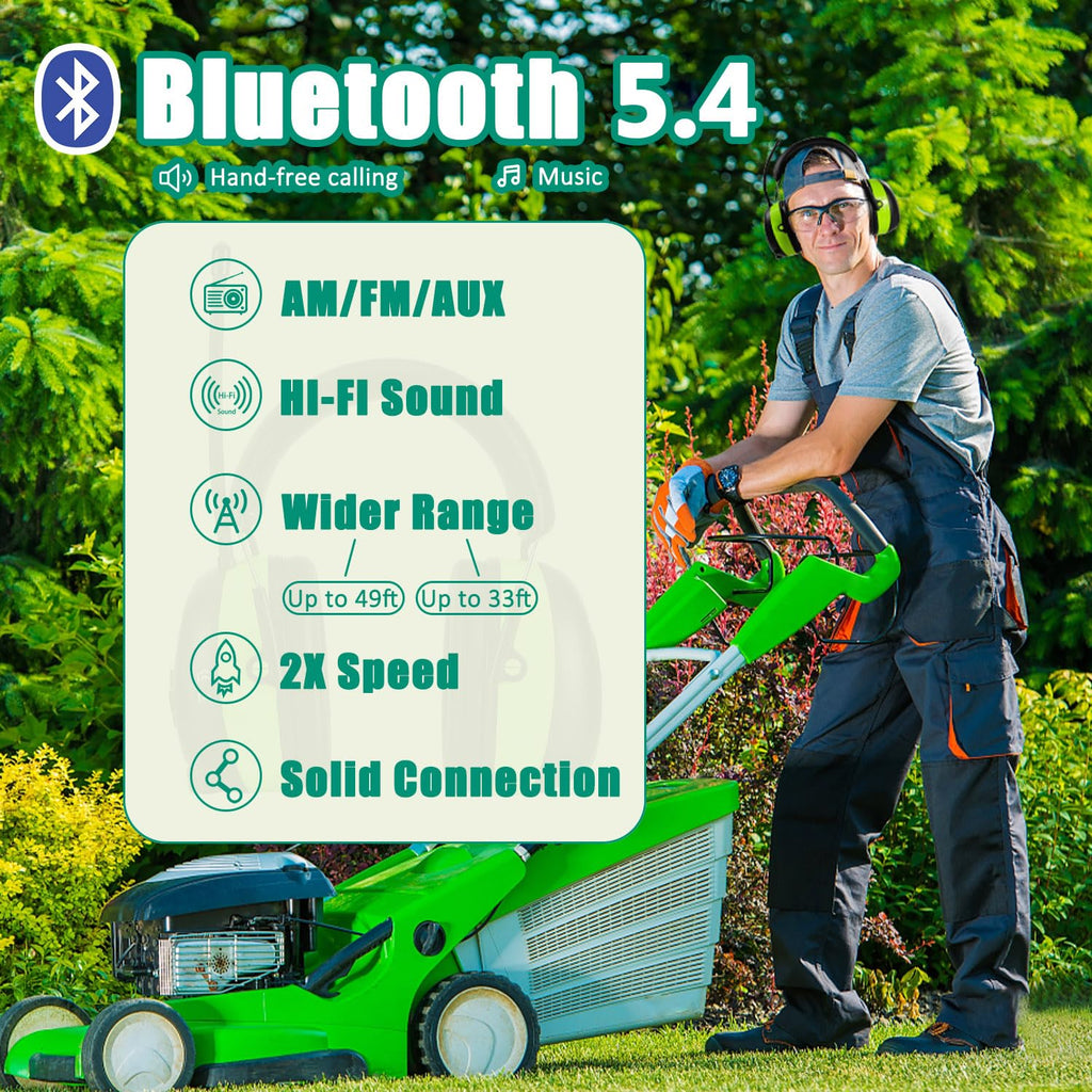 PROHEAR 033 Upgraded 5.4 Bluetooth Hearing Protection AM FM Radio Headphones, Noise Reduction Safety Earmuffs with Rechargeable 1500mAH Battery, 31dB SNR Ear Protector for Mowing Lawn,Gifts for Father
