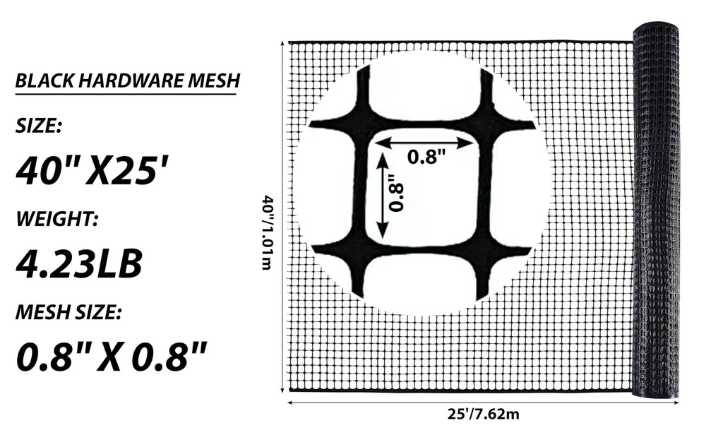 PotatoLife Black Plastic Garden Fence, Hardware Mesh, 40'' x 25'