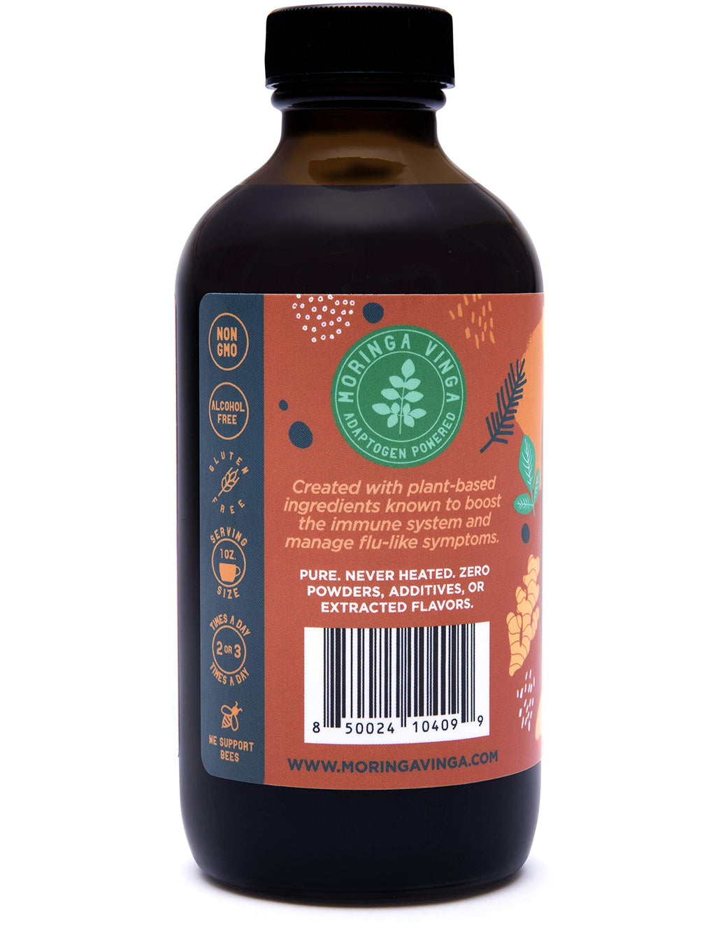 VINGA Lava Raw Apple Cider Vinegar Fire Cider with Cold Pressed Moringa Oleifera, 8 oz., Natural Cold and Flu Remedy and Immune System Booster, Antioxidant Rich Superfood with 92 Essential Nutrients