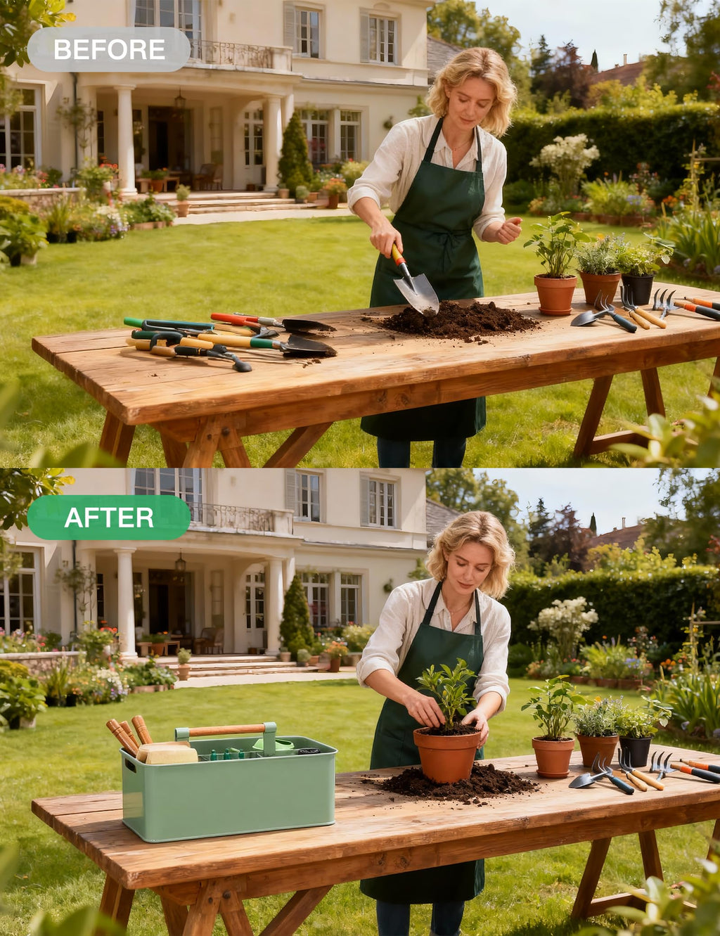 Candco Gardening Tool Caddy, Wooden Handle and 4 Compartments