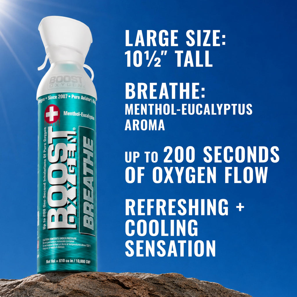 Boost Oxygen Large Breathe Menthol-Eucalyptus Aroma 10L Canister | Respiratory Support for Aerobic Recovery, Altitude, Performance & Health (12 Pack)