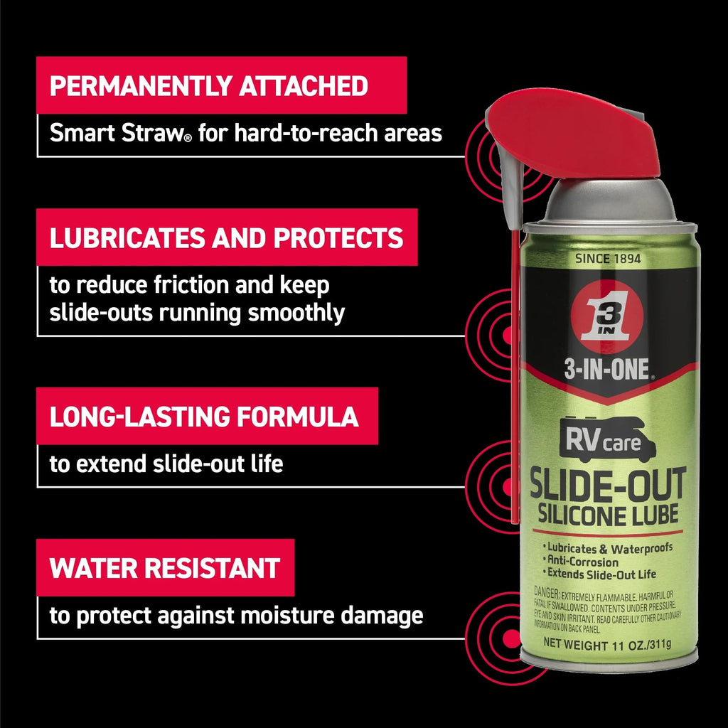 3-IN-ONE RVcare Slide-Out Silicone Lube, Smart Straw, 11 OZ [1-Pack]