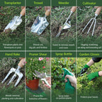 HoHaing Garden Tool Set, 10 Piece Kit with Heavy Duty Folding Stool, Detachable Storage Tote Bag, Stainless Steel Tools, Gifts for Women Men Green