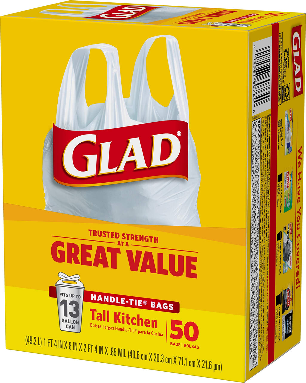 Glad Tall Handle-Tie Kitchen Trash Bags - 13 Gallon - 50 Count - 4 Pack (Packaging May Vary)