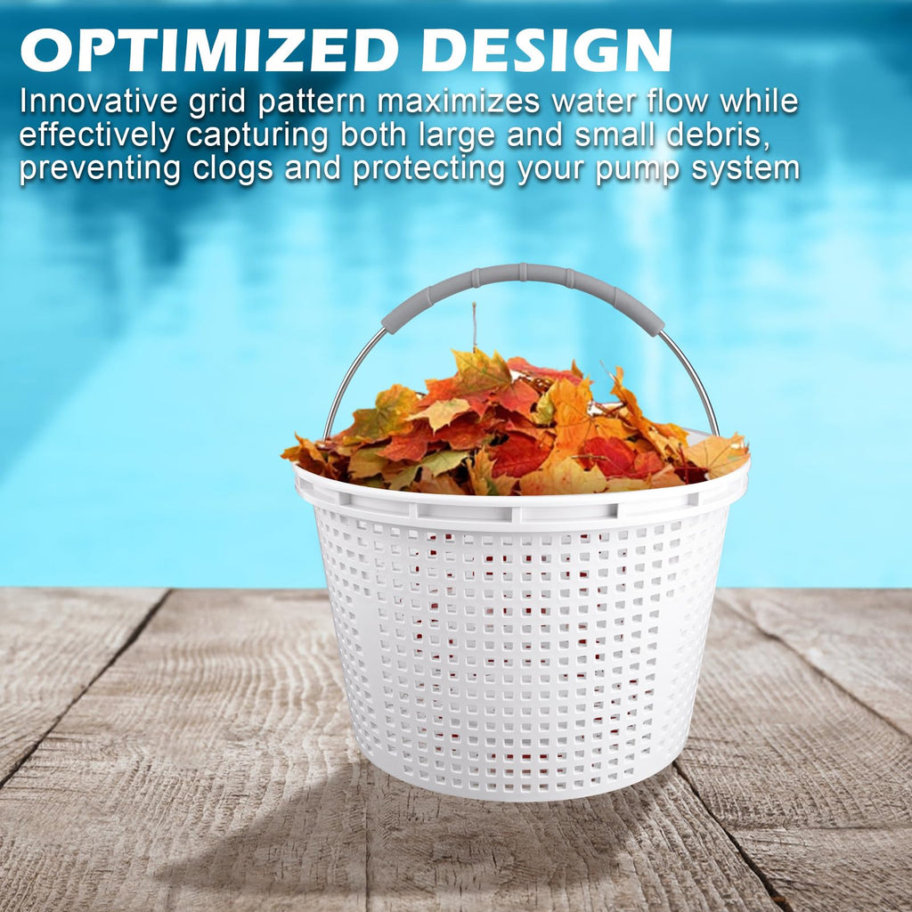 8" Pool Skimmer Basket for Inground Pool Compatible with Pentair U-3 Skimmer Basket 08650-0007 and Hayward SP1070 SPX1070E Pool Basket ，Stainless Steel Handle，Rubber Grip & Built in weighting，White