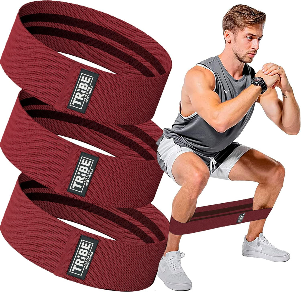 Tribe Lifting Fabric Resistance Bands for Exercise - Hip Bands for Working Out Legs, Glutes, Knees and Thighs for Men and Women - Cloth Circle Booty Bands for Physical Therapy (Red)