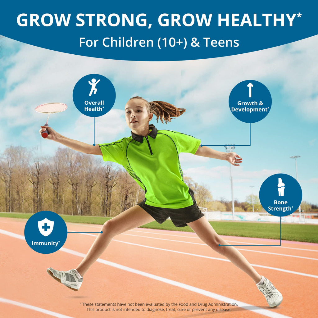 NuBest Grow Power - Calcium Supplement - Magnesium Supplement with Vitamin D3, B6, Zinc, Phosphorus and Multivitamin for Strong Bones, Overall Health for Age 10+ | Pack 3