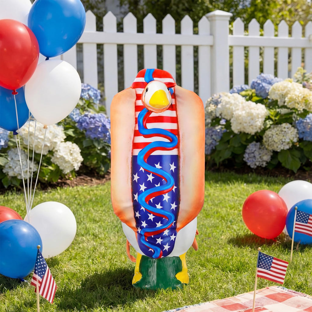 Tudomro 4th of July Porch Goose Outfit for 23" H 250th Anniversary Hot Dog Patriotic Goose Clothes American Flag Fits Independence Day Large Cement Statue Outdoor Patio Garden Yard Lawn Costume Decor