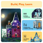 PicassoTiles 57 PCS Magnetic Tiles Halloween Haunted House STEM Set Ages 3+
