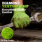 TitanFlex Heavy Duty Green Industrial Nitrile Gloves, 8-mil, XL, Box of 100, Latex Free, Raised Diamond Texture Grip, Powder Free, Food Safe, Rubber Gloves, Mechanic Gloves