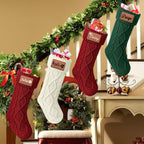 Dreamdecor Personalized Christmas Stockings with Names Monogram, 18��� Large Family Knitted Xmas Stocking with Leather Nameplate for Kids, 4 Pack Customized Christmas Stockings for Fireplace Holiday