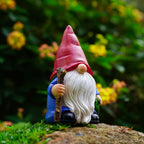 Hand-Painted Traveler Resin Garden Gnome Statue 6.1in - Whimsical Explorer Figurine for Outdoor & Indoor Decor - Weather Resistant Gnome with Staff & Satchel for Patio, Yard, Lawn, Home & Gift