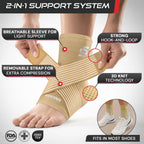 Sleeve Stars Ankle Brace for Women & Men, Ankle Wrap for Sprained Ankle, Compression Sleeve for Plantar Fasciitis Relief, Easy Customizable Support: w/Removable Strap (Single/S:9"-10"/Beige)