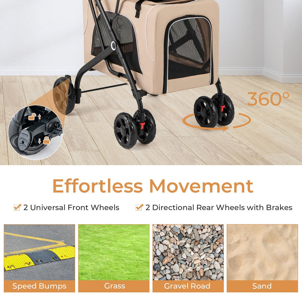 Giantex Double Dog Stroller for 2 Dogs, Detachable Carriers, Safety Belt, 4 Lockable Wheels, Pet Travel Carrier Strolling Cart, Folding Cat Stroller for Small Medium Pets Dogs (Beige)
