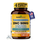 Zinc 50mg Capsules for Men and Women, 120 Count | Highly Absorbable Zinc Supplements for Immune System Support | Zink 50 mg Mono Methionine Chelated Complex |Helps with Skin Health & Overall Immunity