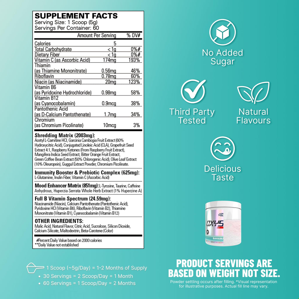 EHP Labs OxyShred Pre Workout Powder - Preworkout Powder with L Glutamine & Acetyl L Carnitine, Energy Boost Drink - Bahama Breeze/Beach, 60 Servings