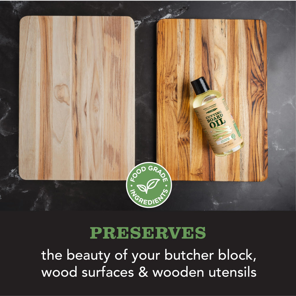 CLARK'S Food Grade Mineral Oil (12oz) and Carnauba Wax (6oz) Set - 100% Natural Butcher Block Oil and Cutting Board Wax - Food Safe Beeswax and Wood Cutting Board Oil with Lemongrass Extract