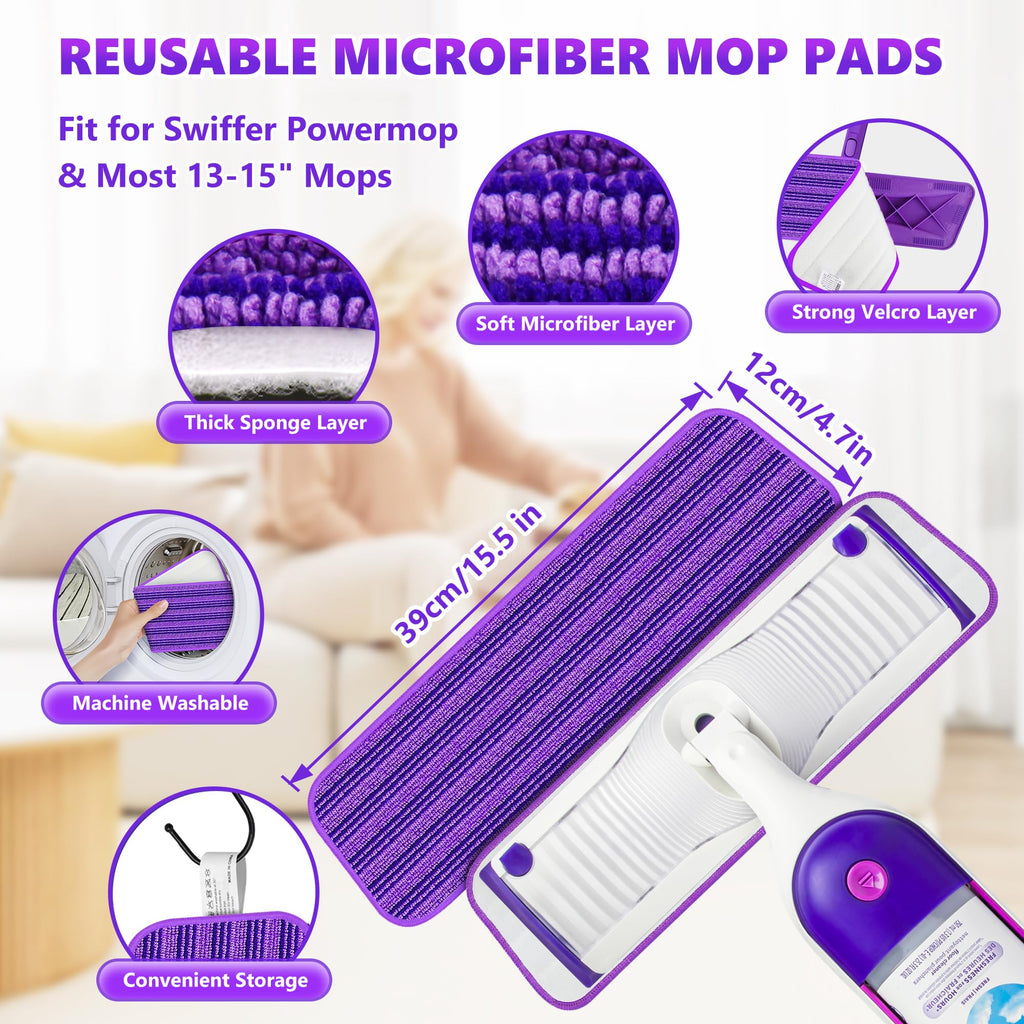 Microfiber Mops for Floor Cleaning - BPAWA Flat Floor Mop with 4 Reusable Washable Pads fit for Swiffer Powermop Kitchen Wet Dry Dust Mop for Hardwood Laminate Wood Tile Ceramic Vinyl Wall Floors