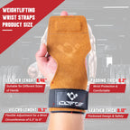 COFOF Weight Lifting Wrist Strap,Double Layer Leather Weightlifting Wrist Strap for Deadlift and Powerlifting, Adjustable Neoprene Padded Gym Workout Lifting Wrist Hooks for Men/Women(Pair)
