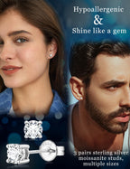 Moissanite Stud Earrings Sterling Silver Men's Earring14K White Gold Plated