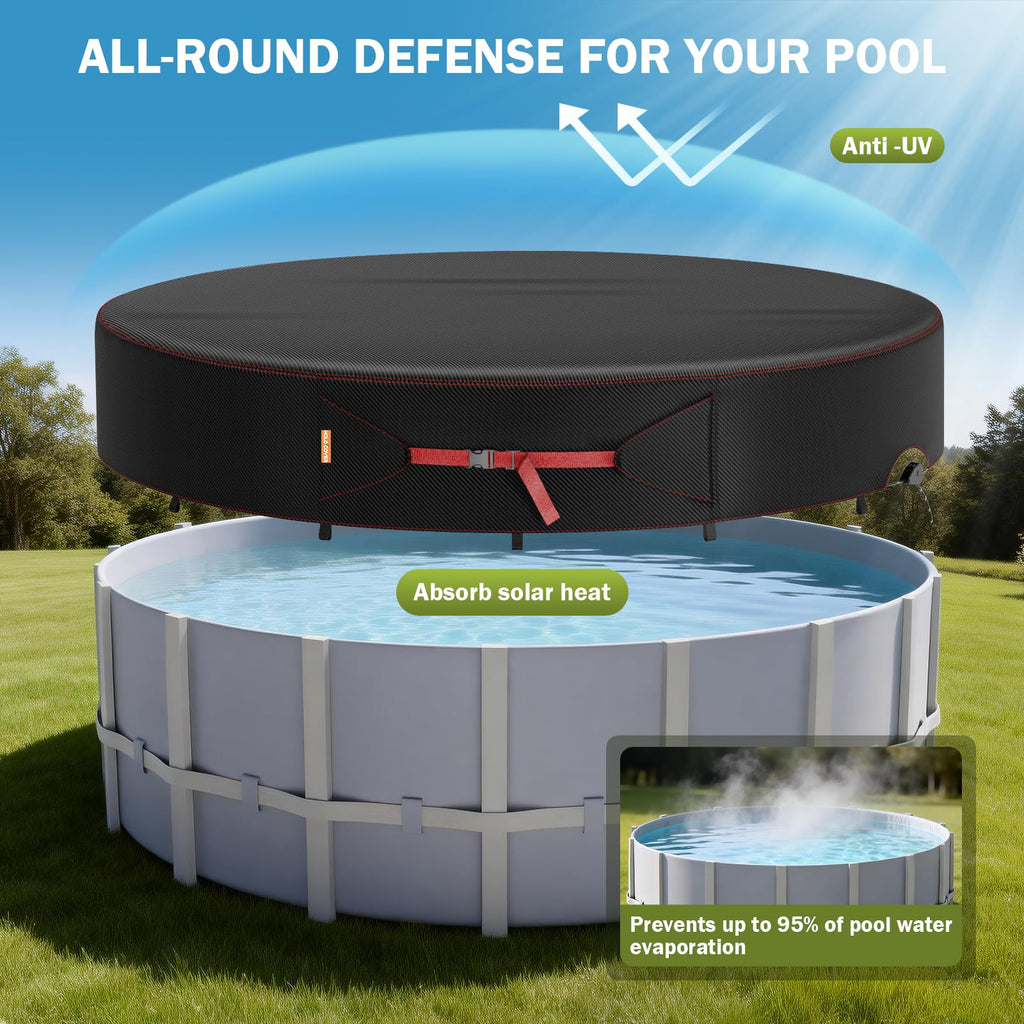 8 Ft Round Pool Cover, Solar Covers for Above Ground Pools, Stock Tank Pool Protector with Tightening Ratchet, Swimming Pool Cover Ideal for Waterproof and Dustproof