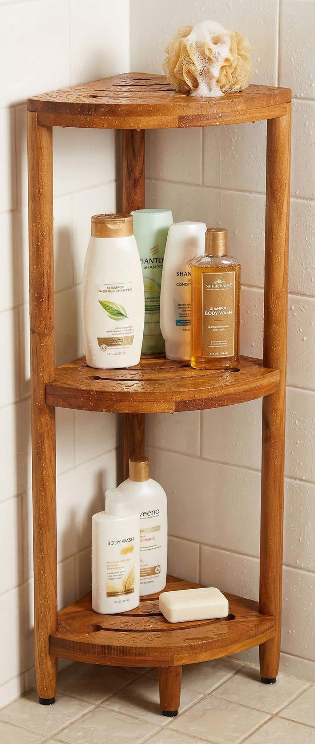 AquaTeak The Original Kai Corner Teak Bath Shelf - A. Corner Stand