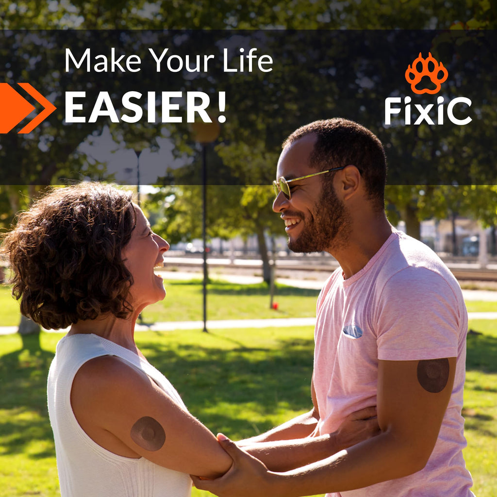 Fixic Libre 3 Sensor Covers - 25 Pack - Freestyle Adhesive Patches for Libre 3 & Plus Sensors - No Glue in the Center - Pre-Cut Back Paper - The Best Fixation for Your Sensor! (Upgraded, Coffee)