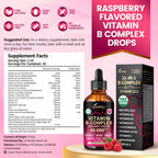 VivoNu Vitamin B Complex Liquid Drops, Methylated Vitamin B12 6000 mcg, B1, B6, B3, B5, B2, Folate, Biotin, Magnesium, Zinc, CoQ10 for Metabolism* & Energy Support, Raspberry Flavor - 3 Bottle