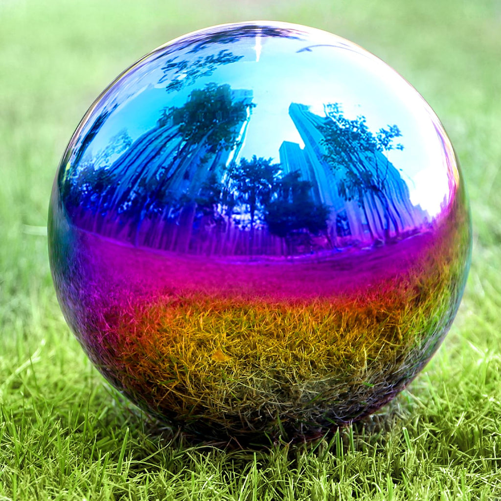 yarlung 10 Pack Stainless Steel Rainbow Gazing Balls, 50-150 mm Garden Mirror Globe Floating Sphere, Polished Hollow Ball Reflective Ornament for Home Yard Outdoor Lawn Decoration