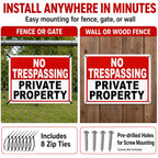 4 Pack No Trespassing Signs Private Property – 10x7 Inch 40 Mil Rust Free Aluminum, Reflective Warning Signs, UV Printed, Weatherproof Outdoor High Visibility Security Sign for Fence, Gate & Yard