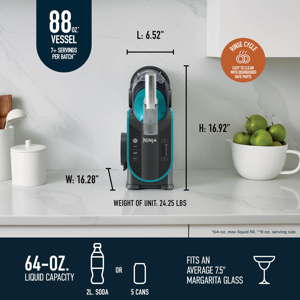 Ninja SLUSHi Professional Frozen Drink Maker with RapidChill Technology, 88 oz. Frozen Drink & Slushie Machine, 2 Preset Programs, Frozen Margaritas, and More, Premium Accents, Teal, FS299 (Renewed)