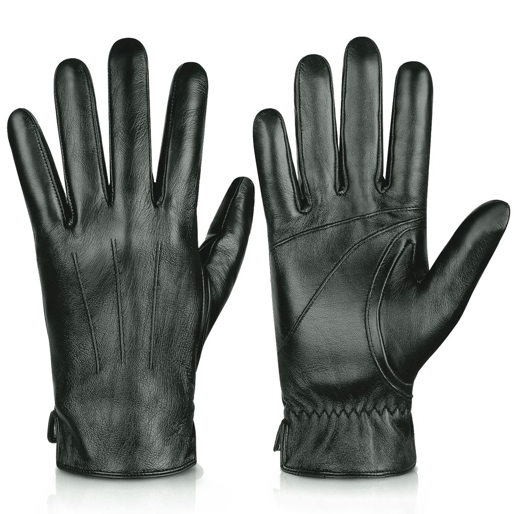 Alepo Genuine Sheepskin Leather Gloves For Men, Winter Warm Touchscreen Texting Cashmere Lined Driving Motorcycle Gloves (Army-S)