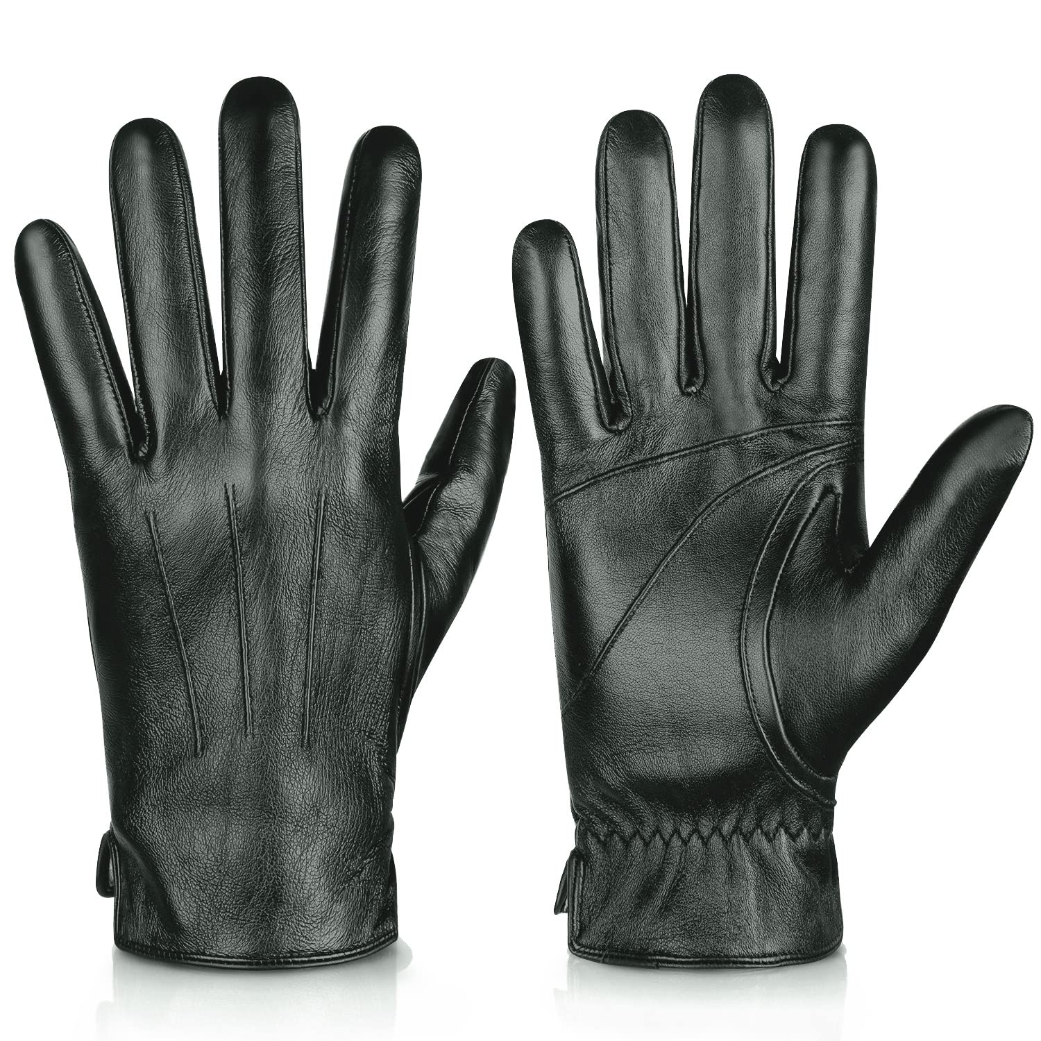 Alepo Genuine Sheepskin Leather Gloves For Men, Winter Warm Touchscreen Texting Cashmere Lined Driving Motorcycle Gloves (Army-S)