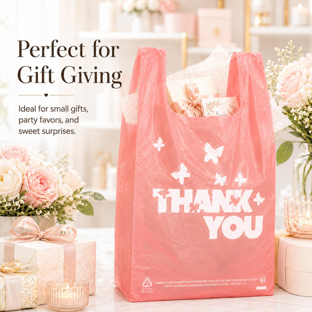 YoYoRain PINK Thank you bags, 800PCS T shirt bags, To Go Bags,Grocery bags, Reusable and Disposable,Perfect for Small Business,Take Out,Retails,11"x6"x21"(800)