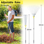 JARDINEER Adjustable Rakes for Leaves, Large Garden Leaf Rake for Lawns Grass with 7-23" Expandable Head, Yard Collapsible Rake for Camping (64 inches)