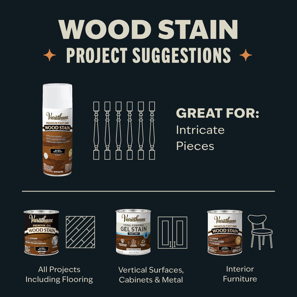 Varathane Premium Fast Dry Wood Stain Spray | 1 Hour Dry Time | 1 Coat Color | Interior Wood Stain | Furniture, Cabinets, Doors, Trim | 10.25 oz | 6 Pack | American Walnut