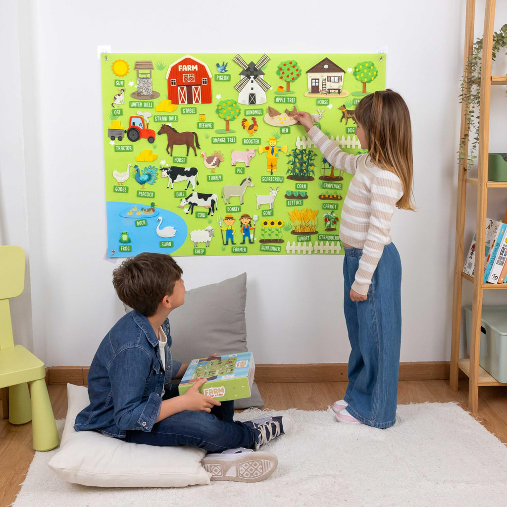 BONNYCO Felt Board for Toddlers with 92 Farm Animal Figures Montessori Toys
