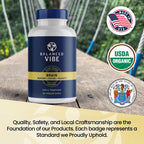 Balanced Vibe Brain Supplement 8 in 1 with Lion's Mane, Bacopa, Rhodiola, Ginkgo Brain Supplements for Memory, Focus & Mental Clarity, Non-Stimulant, Organic, Vegan, GMP Certified, 90 Capsules