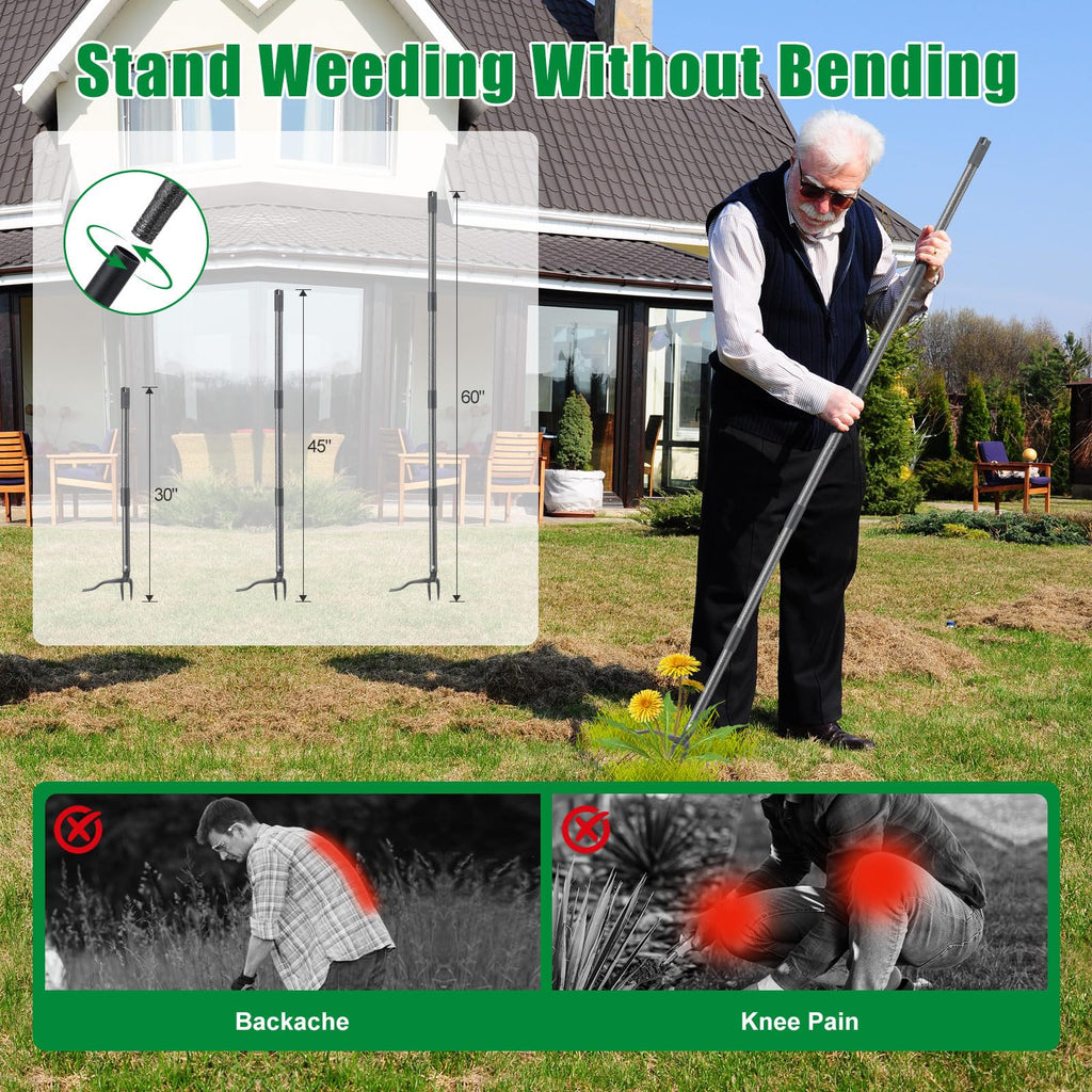 Lilyvane Weed Puller Tool, Stand Up Manual Weeder, Heavy Duty Garden Weeding Tool with 60 inch Long Handle,4 Claw Steel Head, Uprooting Dandelion Removal Gardening Tools for Lawn Grass Grabber