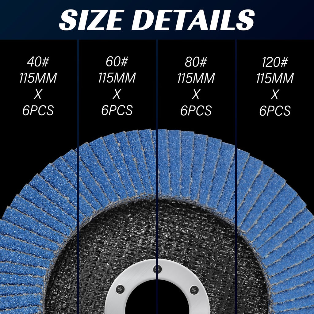 Pukamam 24 Pack of Flap Discs 4 1/2 for Angle Grinder Grit 40 60 80 120 Type 29 Zirconia Grinding Wheel for Wood Metal Sanding