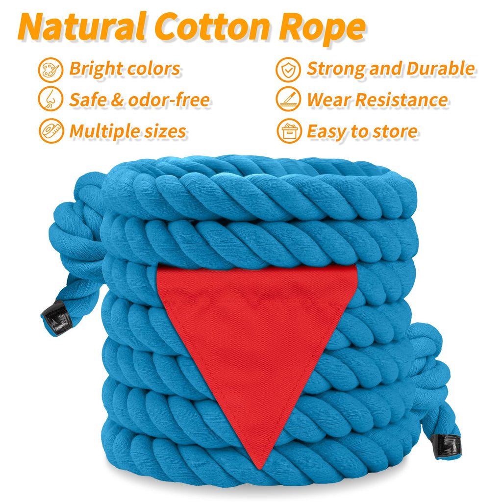 HOKINETY Tug of War Rope for Kids & Adults - 65ft Soft Cotton Outdoor Pulling Rope with Flag for Team Building Activities Field Day Family Reunions Birthday Parties Camping Games - Blue