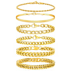 Zocomi Gold Plated Chain Bracelets for Men Stainless Steel Cuban Link Figaro Herringbone Rope Chains Wrist Band Metal Bracelet Set Jewelry Gifts Him Male Oro Pulsera Para Hombres 7.5 Inches