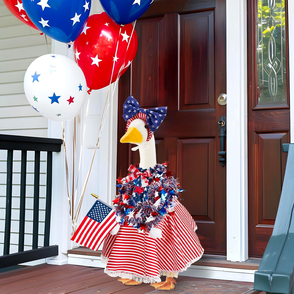 AnyDesign Patriotic 4th of July Porch Goose Outfit, Red Blue American Flag