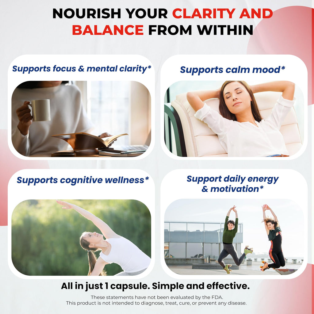 Dopamine Focus Supplement Ashwagandha 5-HTP Rhodiola Rosea St. John's Wort - Increase Memory Clarity Focus Restore Relax with VIT B1, B6, B12, L-Theanine