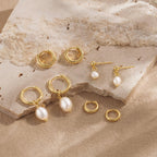 Moodear Gold Earrings for Women, Pearl Hoop Dangle Earring Stack Jewelry