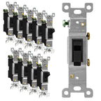 ENERLITES Black Toggle Light Switch, Single Pole, 15A 120-277V, Grounding Screw, Residential Grade, UL Listed, 88115-BK-10PCS, Black, 10 Pack