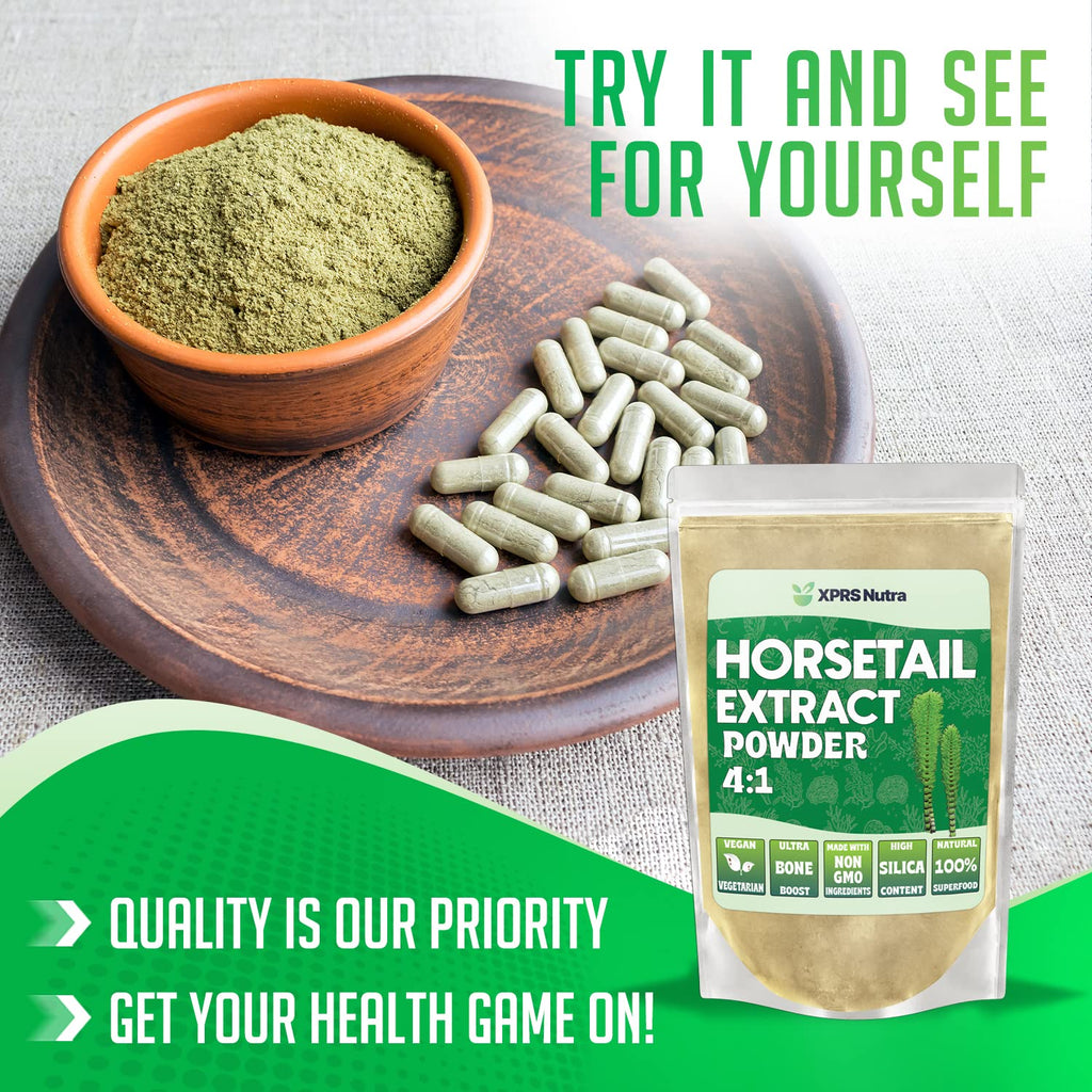 XPRS Nutra Horsetail Extract Powder for Hair, Nails, and Bones - High Potency Horsetail Root Powder - High Silica Content for Maximum Results - Vegan Friendly Horstail Extract (16 oz)