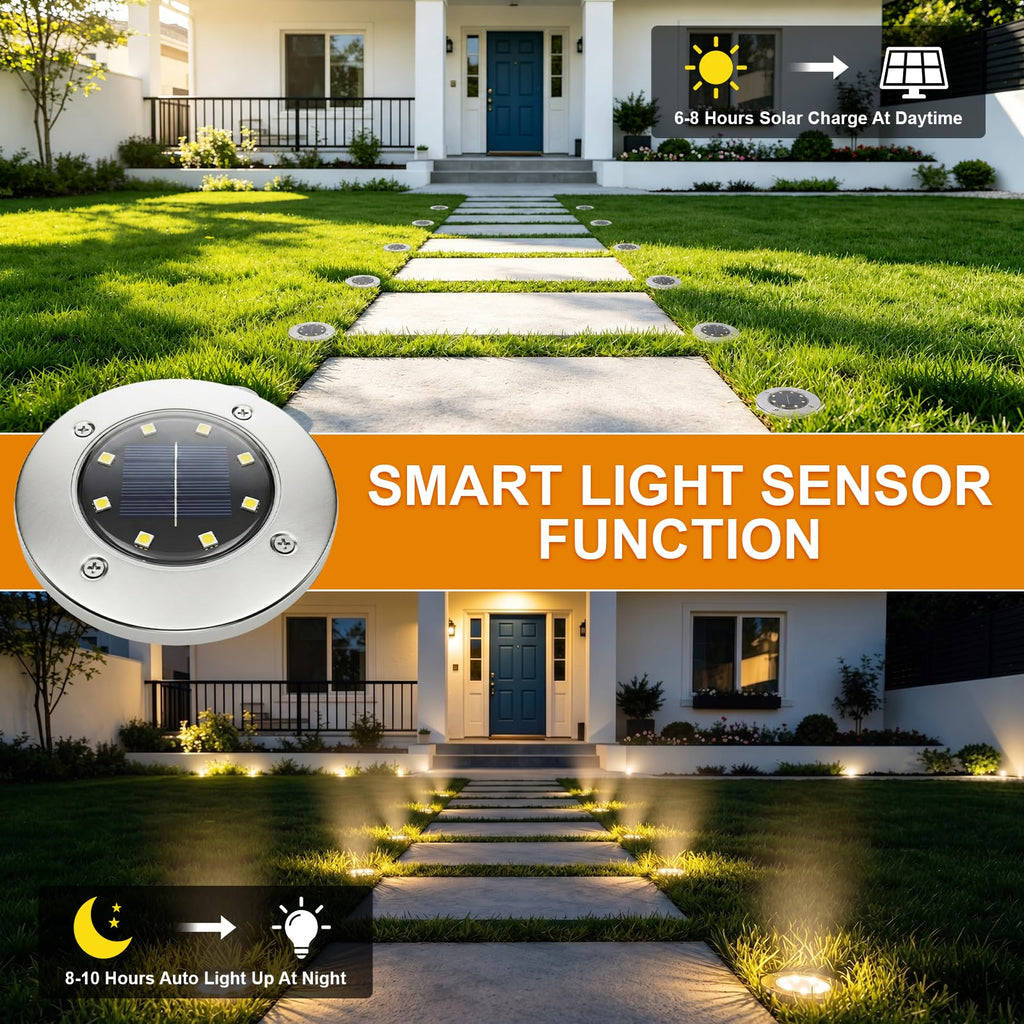 OULONGER Solar Lights Outdoor Waterproof, 12 Pack Solar Ground Lights with Large Capacity Battery, High Efficiency Solar Powered Lights for Outdoor Garden, Patio, Pathway and Yard (Warm Light)