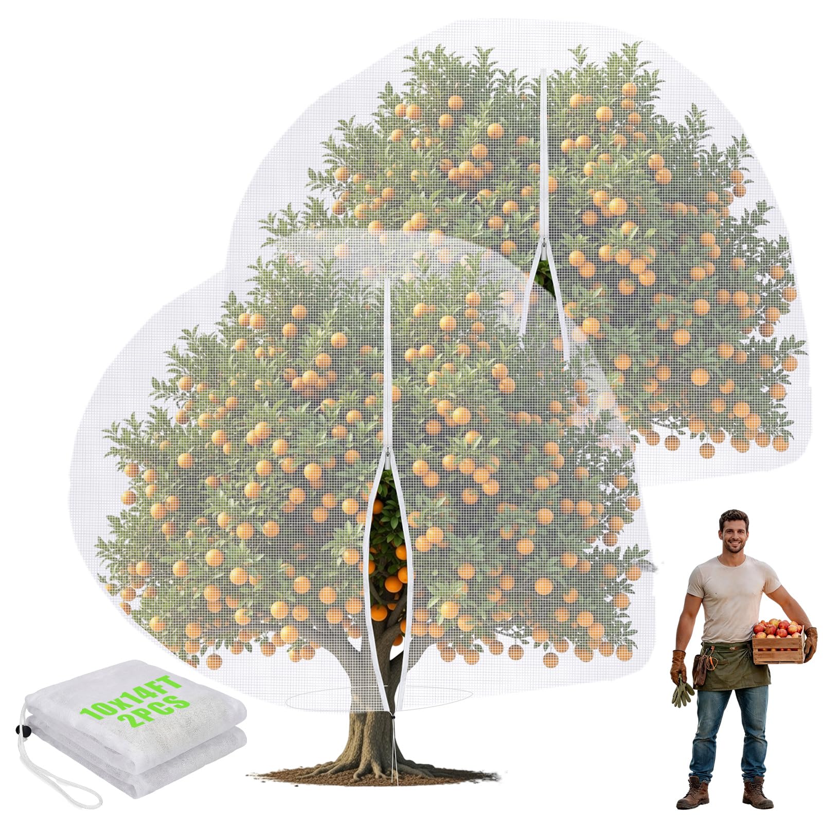 Vincreem 2 Pcs Large Fruit Tree Netting 10 X 14 Ft with Zipper Drawstring