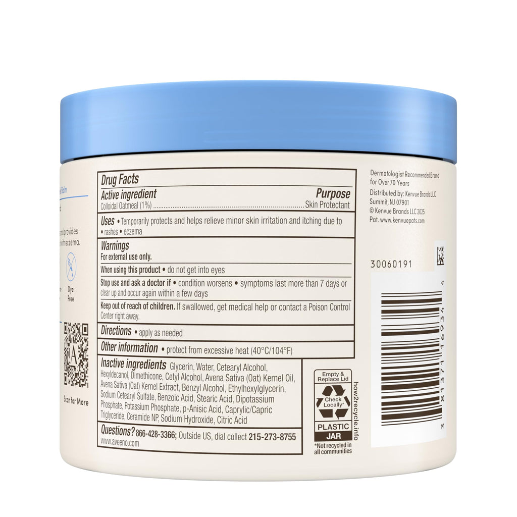 Aveeno Eczema Therapy Nighttime Itch Relief Balm, Colloidal Oatmeal Formula Instantly Soothes Itchy, Eczema-Prone Skin, Moisturizing Balm for Sensitive Skin, Steroid- & Fragrance-Free, 11 oz